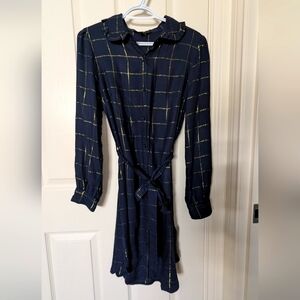 Next Button Down Navy and Gold Dress